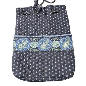 Vintage Vera Bradley Seaport Navy Blue Quilted Drawstring Bucket Bag Backpack